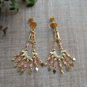 Gold Chandelier Dangle Earrings Pink